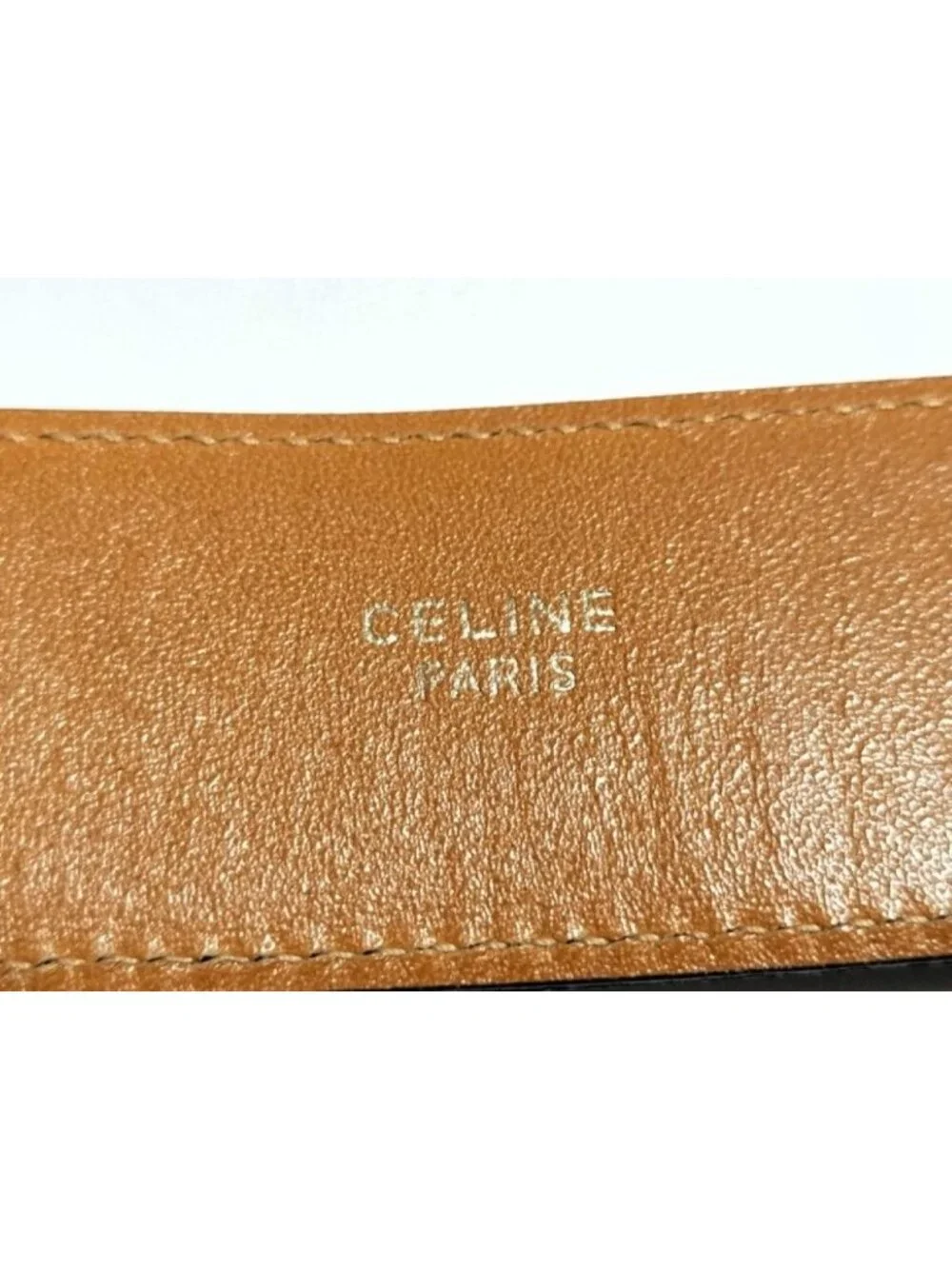 Celine Belt Double Buckle Brown Leather Gold